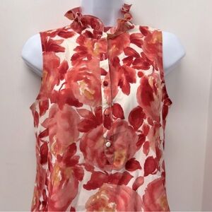 LOFT Floral Sleeveless Top - Red and White
